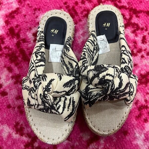 H&M sandals knot linen espadrille neutral tropical flats